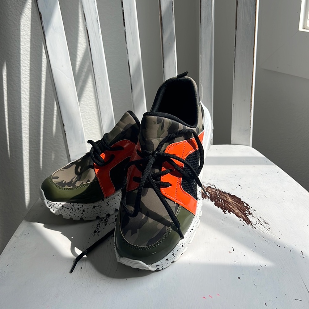 Yoki camo and orange sneakers